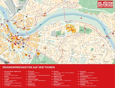 Routenplan der Stadtrundfahrt Dresden